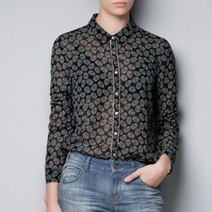 Zara Black Skull printed button down shirt